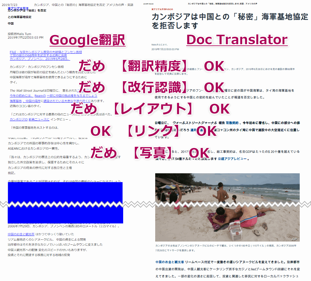 PDFを翻訳する場合、Google翻訳とDocTranslatorの結果の違い。